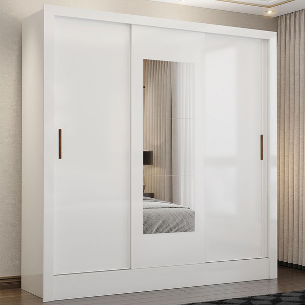 Guarda-Roupa Casal Lara 3 Portas 3 Gavetas com Espelho Branco - Pnr Móveis