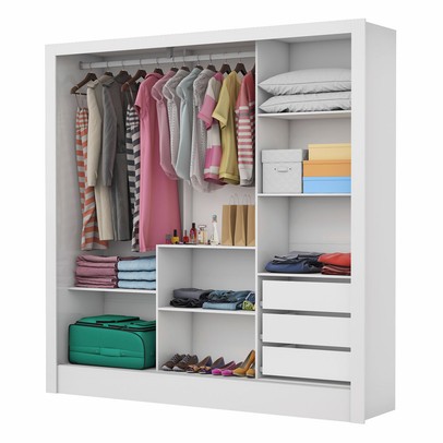 Guarda-Roupa Casal Lara 3 Portas 3 Gavetas com Espelho Branco - Pnr Móveis