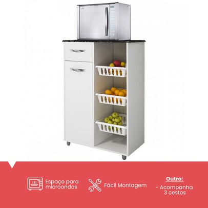 Armário de Cozinha Fruteira Nova 1 Porta 1 Gaveta Branco/Preto - Pnr Móveis