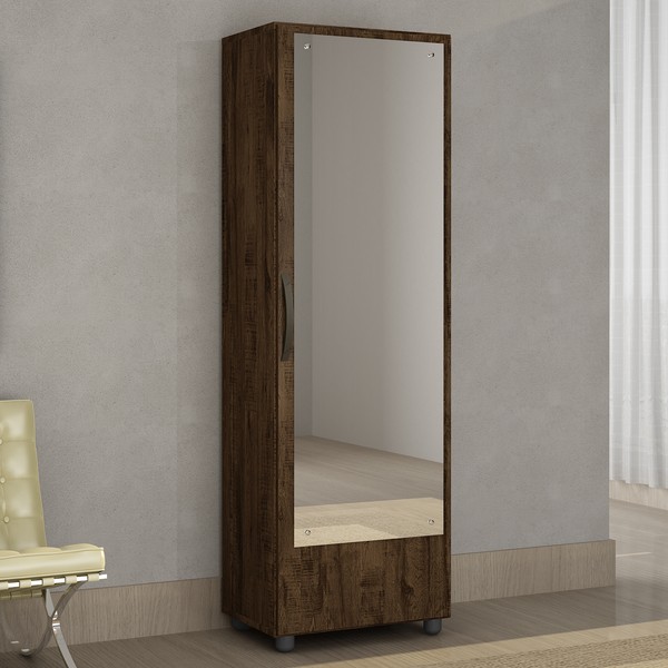 Sapateira Happy 1 Porta 5 Prateleiras com Espelho Imbuia - Pnr Móveis