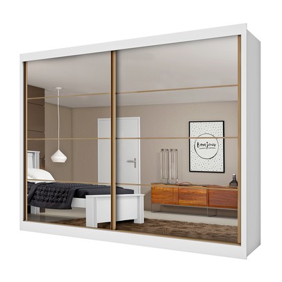 Guarda-Roupa Casal Paris Plus 2 Portas 6 Gavetas Espelhado 100% Mdf Branco - Pnr Móveis