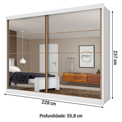 Guarda-Roupa Casal Paris Plus 2 Portas 6 Gavetas Espelhado 100% Mdf Branco - Pnr Móveis