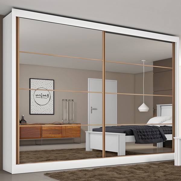 Guarda-Roupa Casal Royale Plus 2 Portas 6 Gavetas Espelhado 100% Mdf Branco - Pnr Móveis
