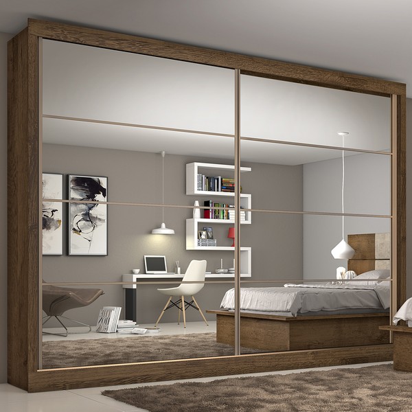 Guarda-Roupa Casal Royale Plus 2 Portas 6 Gavetas Espelhado 100% Mdf Brauna - Pnr Móveis