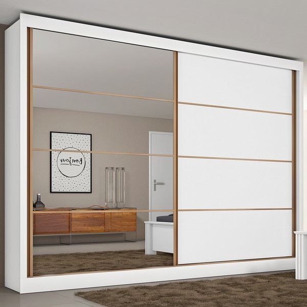 Guarda-Roupa Casal Paris 2 Portas 6 Gavetas Espelhado 100% Mdf Branco - Panorama Móveis