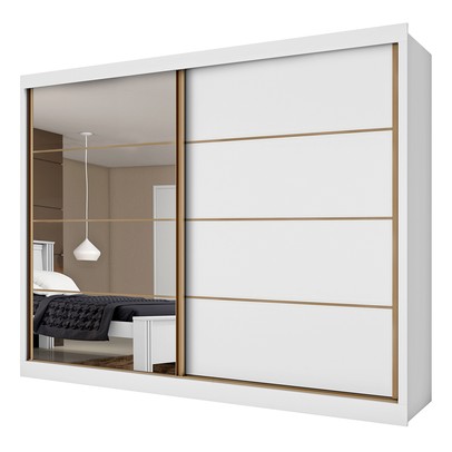 Guarda-Roupa Casal Paris 2 Portas 6 Gavetas Espelhado 100% Mdf Branco - Panorama Móveis