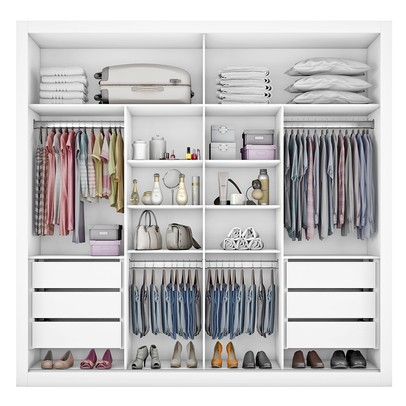 Guarda-Roupa Casal Paris 2 Portas 6 Gavetas Espelhado 100% Mdf Branco - Panorama Móveis