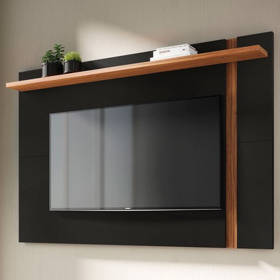 Painel para TV Até 70 Polegadas Leme 1 Prateleira Preto Fosco/Noce Milano - Colibri