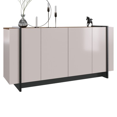 Balcão Buffet Copacabana 4 Portas 2 Prateleiras Off White/Nogueira Real/Preto Fosco - Colibri