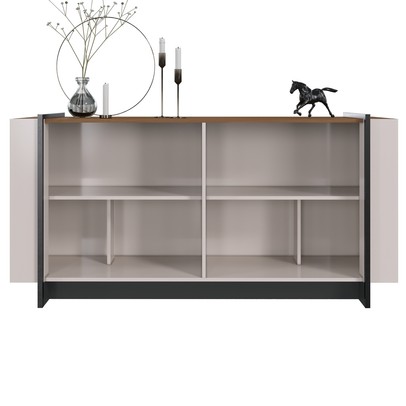 Balcão Buffet Copacabana 4 Portas 2 Prateleiras Off White/Nogueira Real/Preto Fosco - Colibri