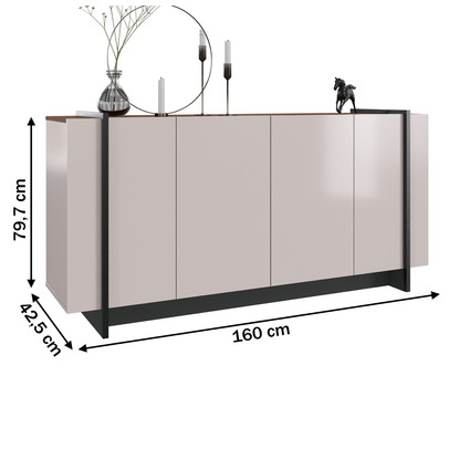 Balcão Buffet Copacabana 4 Portas 2 Prateleiras Off White/Nogueira Real/Preto Fosco - Colibri
