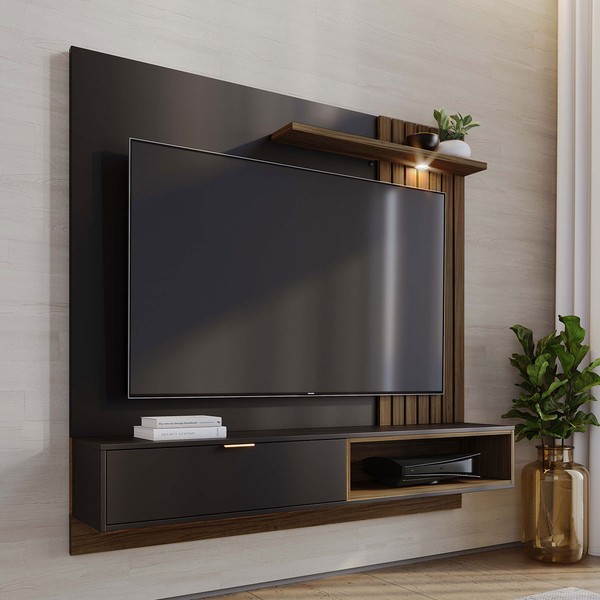 Painel para TV Até 60 Polegadas Tocantins 1 Porta 1 Prateleira Preto Fosco/Noce Milano - Colibri