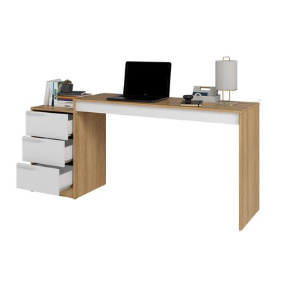 Escrivaninha 3 Gavetas Lâmina Mel/Branco Bc 98 - Brv Móveis