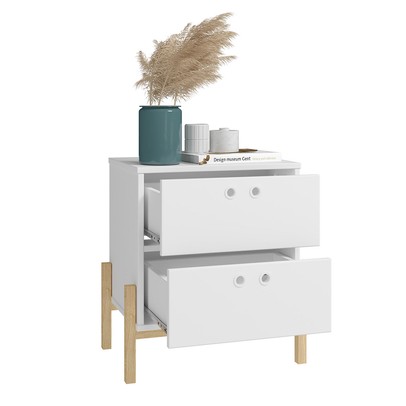Mesa de Cabeceira 2 Gavetas com Pés Bcr 11 Branco/Pinus - Brv Móveis