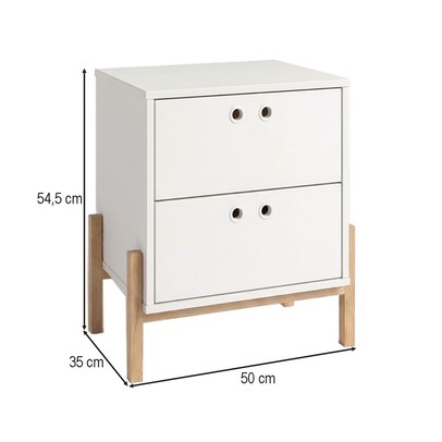Mesa de Cabeceira 2 Gavetas com Pés Bcr 11 Branco/Pinus - Brv Móveis