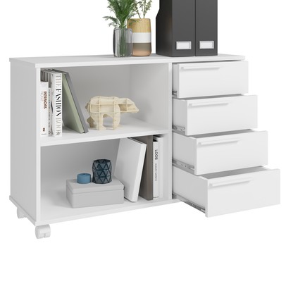 Gaveteiro com Rodízios 4 Gavetas 1 Prateleira Office Branco - Brv Móveis