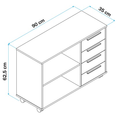 Gaveteiro com Rodízios 4 Gavetas 1 Prateleira Office Branco - Brv Móveis