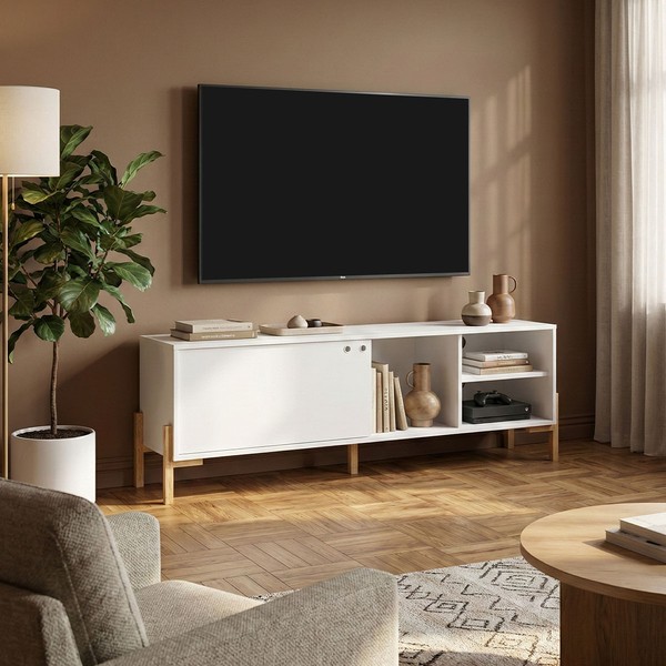 Rack para TV Até 50 Polegadas 1 Porta 3 Nichos Br 51 Branco/Pinus Claro - Brv