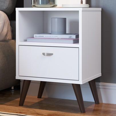 Mesa de Cabeceira 1 Prateleira 1 Gaveta Branco - Completa Móveis