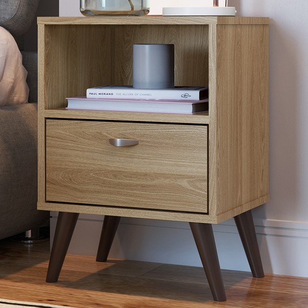Mesa de Cabeceira 1 Prateleira 1 Gaveta Oak - Completa Móveis
