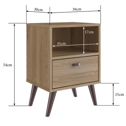 Mesa de Cabeceira 1 Prateleira 1 Gaveta Oak - Completa Móveis