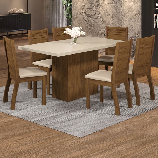 Mesa de Jantar 6 Lugares Vilagio Seda/Blonde/Nude - Viero Móveis