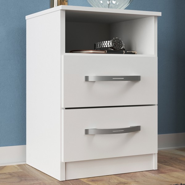 Mesa de Cabeceira Luca 2 Gavetas 1 Prateleira Branco - Vbf Móveis