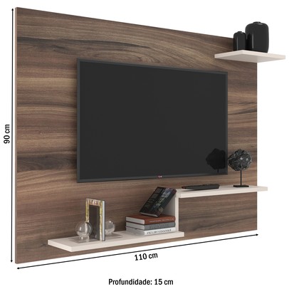 Painel para TV Até 43 Polegadas Denver 3 Prateleiras Nogueira/Off White - Jcarvalho