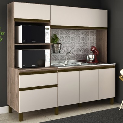 Cozinha Compacta Vitória New 6 Portas 1 Gaveta Carvalho/Off White – Jcarvalho