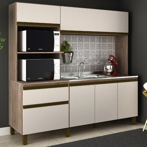 Cozinha Compacta Vitória New 6 Portas 1 Gaveta Carvalho/Off White – Jcarvalho