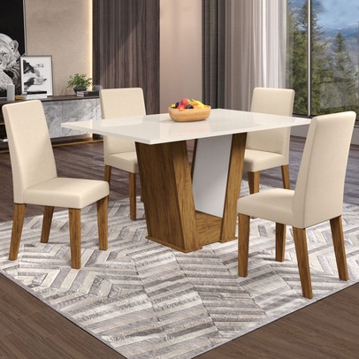 Mesa de Jantar 4 Lugares Floripa Seda/Blonde/Nude - Viero Móveis
