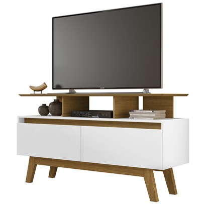 Rack para TV Até 50 Polegadas Rubi 2 Portas Cinamomo/Branco - Bechara Móveis