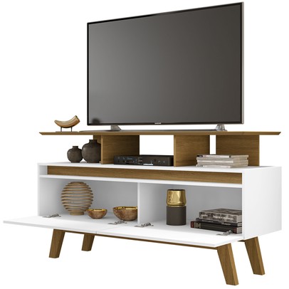 Rack para TV Até 50 Polegadas Rubi 2 Portas Cinamomo/Branco - Bechara Móveis