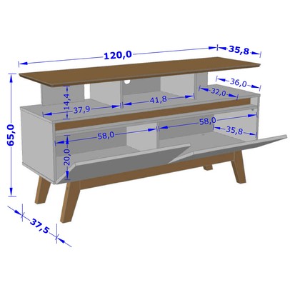 Rack para TV Até 50 Polegadas Rubi 2 Portas Cinamomo/Branco - Bechara Móveis