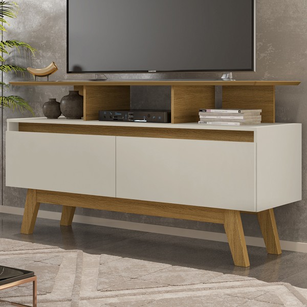 Rack para TV Até 50 Polegadas Rubi 2 Portas Cinamomo/Off-White - Bechara Móveis