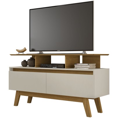 Rack para TV Até 50 Polegadas Rubi 2 Portas Cinamomo/Off-White - Bechara Móveis