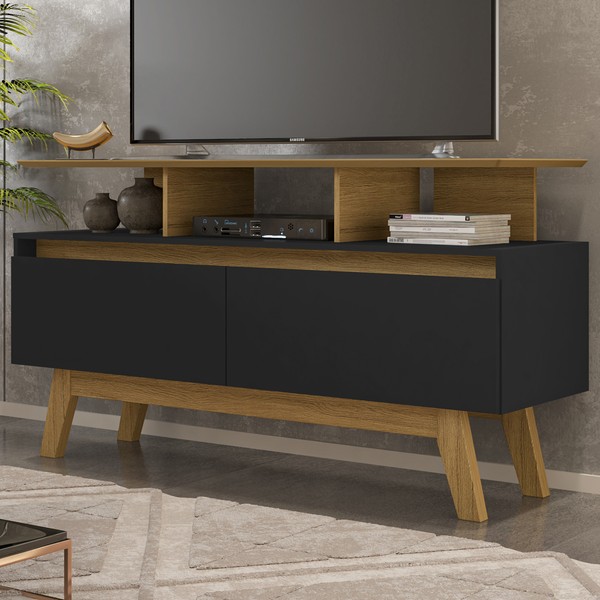 Rack para TV Até 50 Polegadas Rubi 2 Portas Cinamomo/Preto Fosco - Bechara Móveis