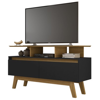 Rack para TV Até 50 Polegadas Rubi 2 Portas Cinamomo/Preto Fosco - Bechara Móveis