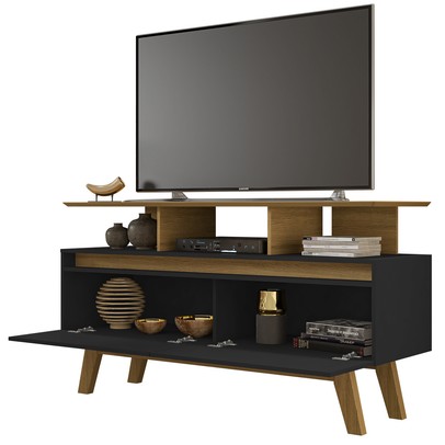 Rack para TV Até 50 Polegadas Rubi 2 Portas Cinamomo/Preto Fosco - Bechara Móveis