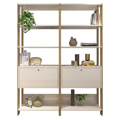 Conjunto Estantes para Livros Match 2 Portas Basculantes 6 Prateleiras Off White/Carvalho - Pnr Móveis