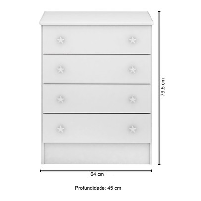 Cômoda Infantil Doce Sonho 4 Gavetas Branco - Qmovi