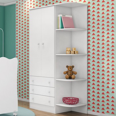 Guarda-Roupa Infantil Doce Sonho 2 Portas 3 Gavetas Branco - Qmovi