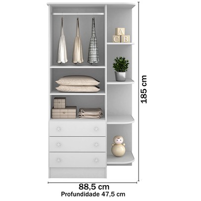 Guarda-Roupa Infantil Doce Sonho 2 Portas 3 Gavetas Branco - Qmovi