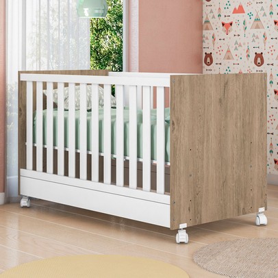 Berço Mini Cama Doce Sonho Carvalho/Branco  - Qmovi