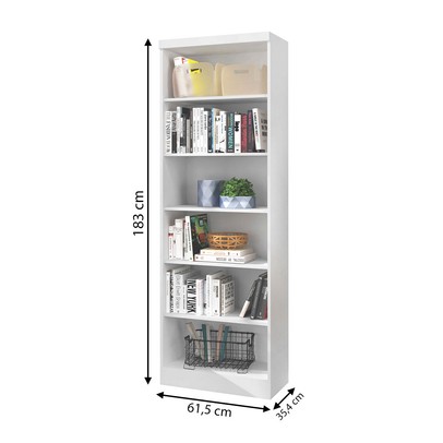 Estante para Livros 5 Prateleiras Branco 1404 - Qmovi