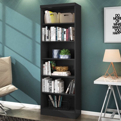 Estante para Livros 5 Prateleiras Preto 1404 - Qmovi