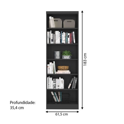 Estante para Livros 5 Prateleiras Preto 1404 - Qmovi