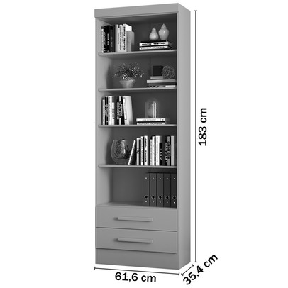 Estante para Livros 2 Gavetas 4 Prateleiras Branco 3420 - Qmovi