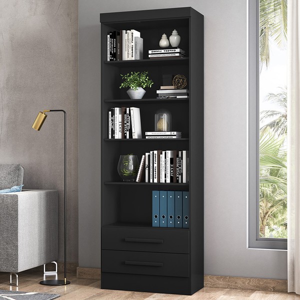 Estante para Livros 2 Gavetas 4 Prateleiras Preto 3420 - Qmovi