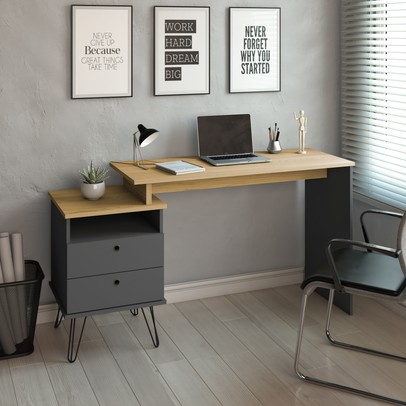 Mesa Escrivaninha Plus 2 Gavetas Olmo/Grafito 006100 - Artany